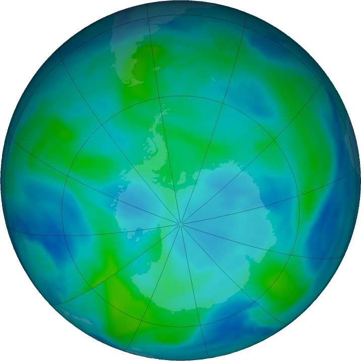 Antarctic ozone map for 02 March 2024